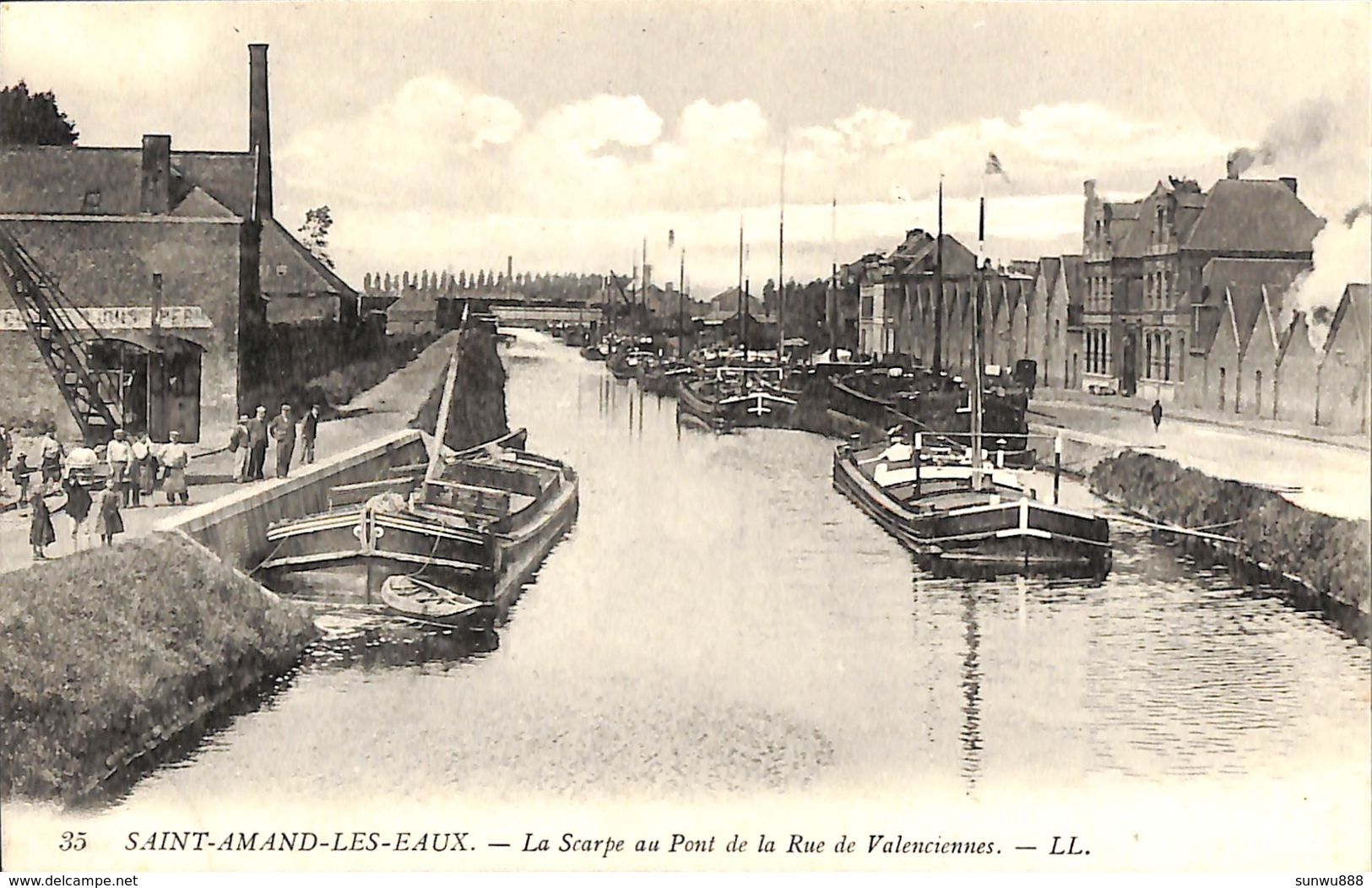 Saint-Amand-les-Eaux - La Scarpe Au Pont De La Rue De Valenciennes (animée, Batellerie) - Chiatte, Barconi