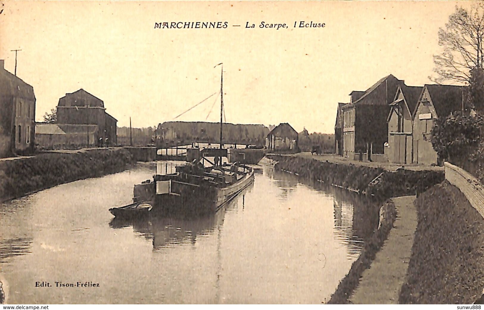 Marchiennes - La Scarpe, L'Ecluse (animée, Batellerie, Edit Tison-Fréliez) - Chiatte, Barconi