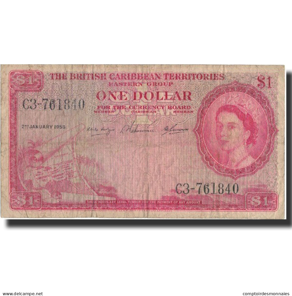 Billet, British Caribbean Territories, 1 Dollar, 1958, 1958-01-02, KM:7c, TB - East Carribeans