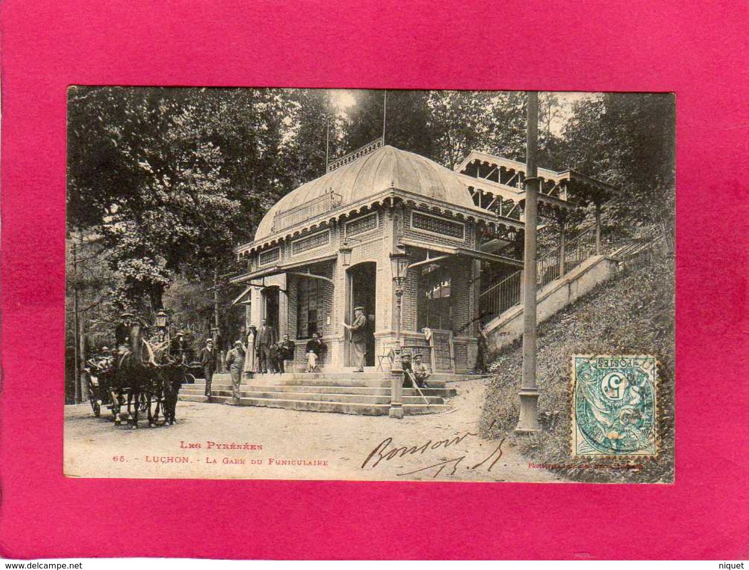 31 Haute Garonne, Luchon,  La Gare Du Funiculaire, Animée, Attelage, 1904, (Labouche) - Luchon