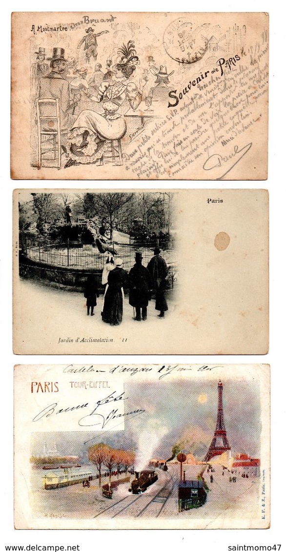 75 - PARIS . " A MONTMARTRE ", " TOUR EIFFEL " & " JARDIN D'ACCLIMATATION " . 3 CARTES POSTALES - Réf. N°8030 - - Autres & Non Classés