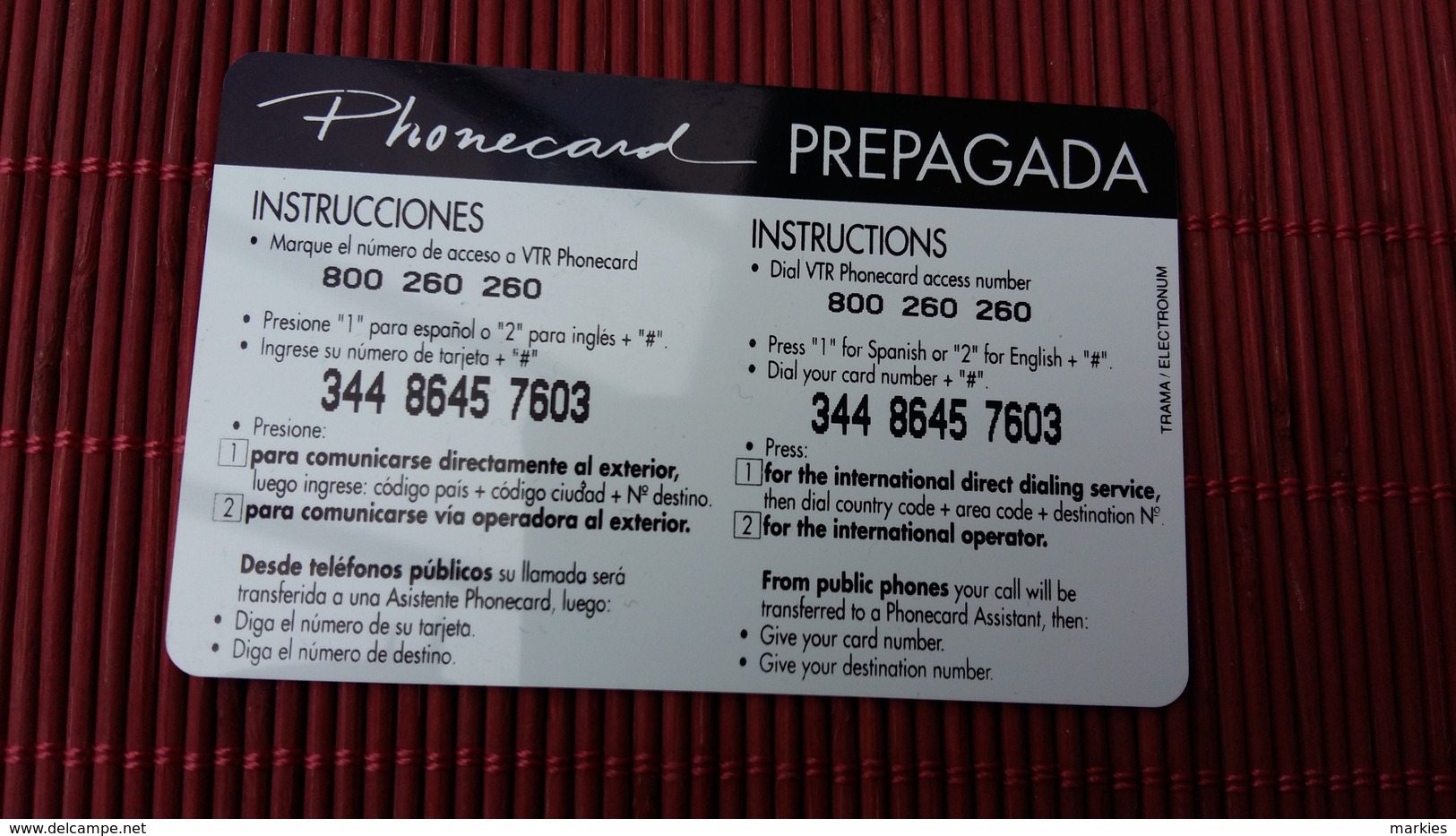 Prepaidcard VTR Chile 3000 $ (Mint,New) 2 Scans Rare - Chile