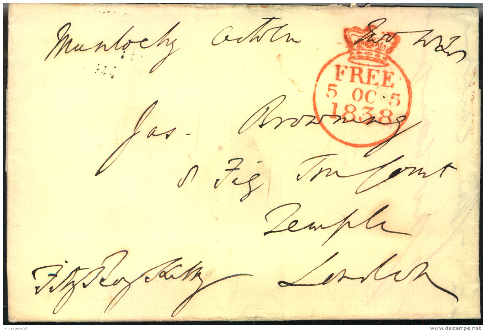 1838, Letter From MUNLOCHY, Scotland, With Crown Circle ""FREE 5 OCT 1838"" Tp London. - ...-1840 Préphilatélie