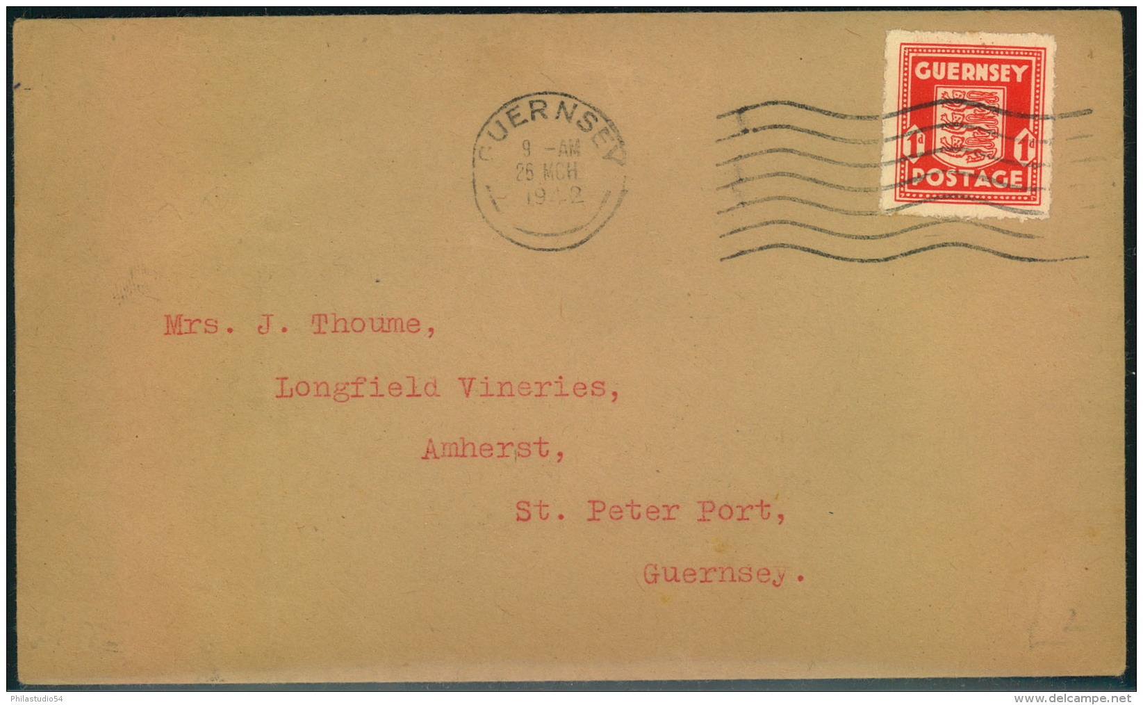 1941, 1 D Arms On Envelope With GUERNSEY Machine Cancellation. - Besetzungen 1938-45