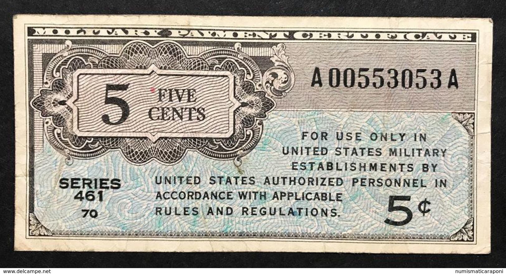 Series 461 5 Cents USA MPC Military Payment Certificate  Bb Lotto 252 - 1946 - Serie 461