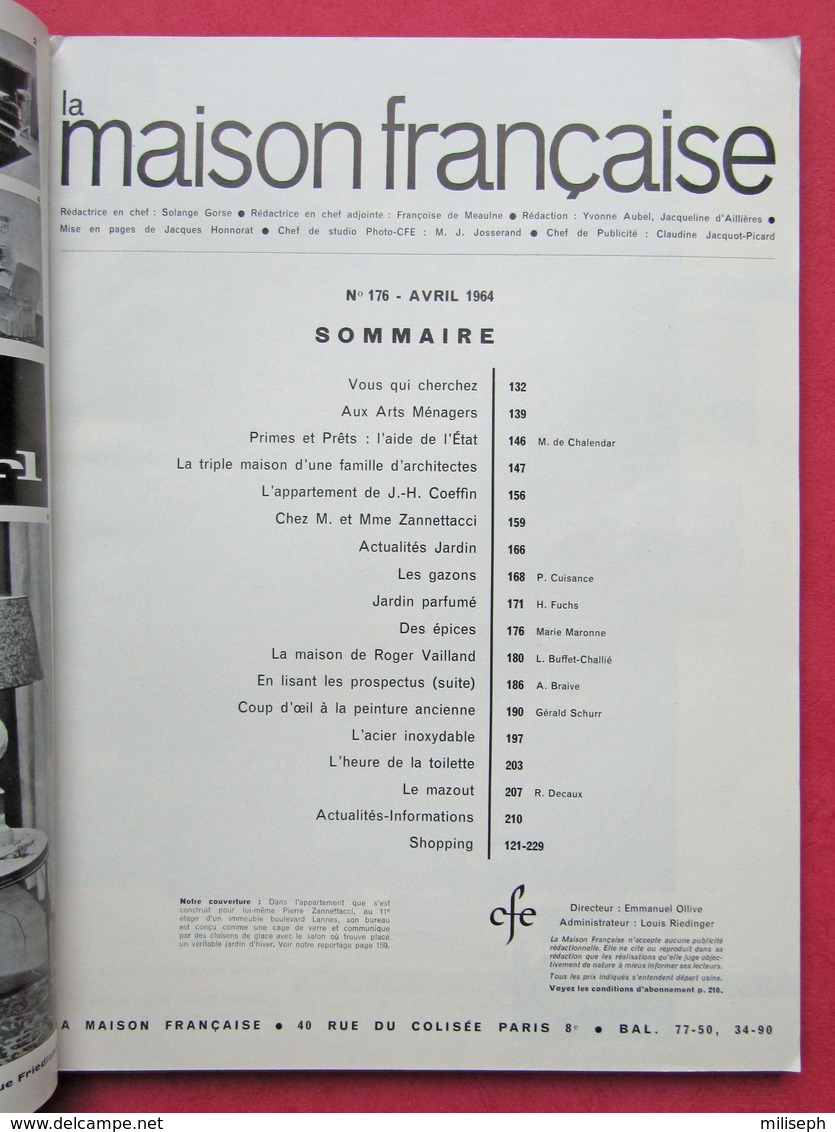 Revue Mensuelle  LA MAISON FRANCAISE - N° 176 - Avril 1964 -   (4412) - Autres & Non Classés