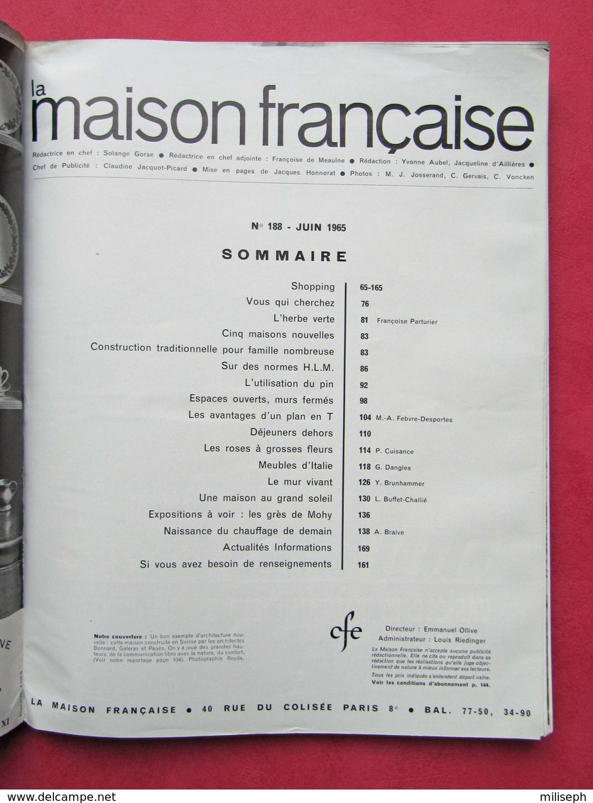 Revue Mensuelle LA MAISON FRANCAISE - N° 188 - Juin 1965 -    (4416) - Autres & Non Classés