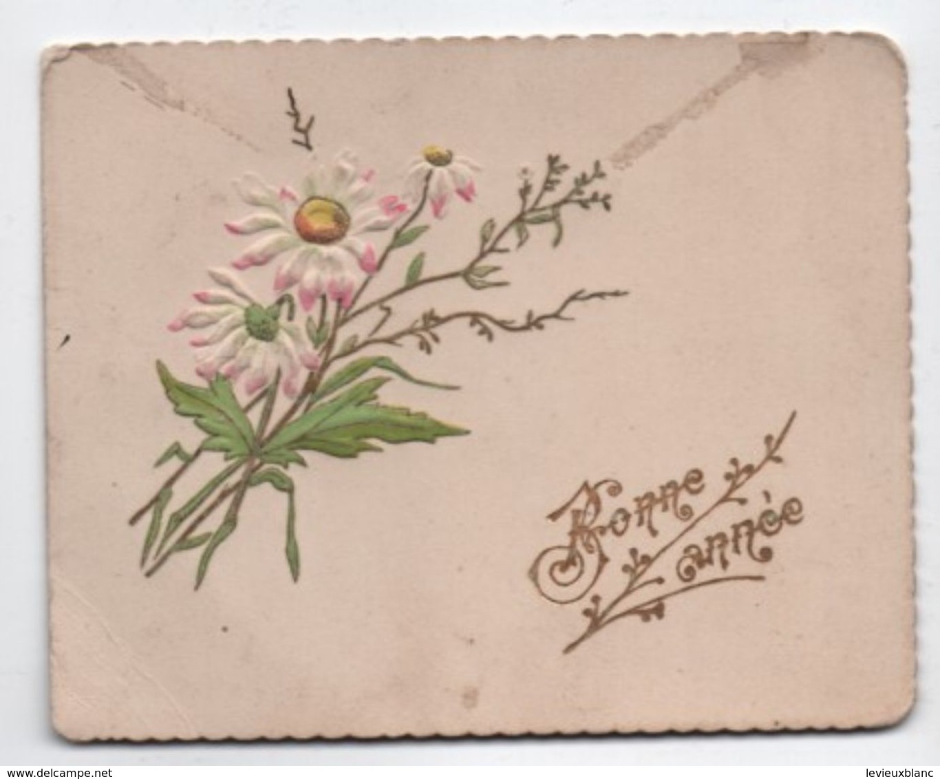 Carte De Voeux / Bonne Année/ Lithographie Gauffrée Et Dorée /Bouquet De Marguerites/Vers 1900    CVE142 - Nouvel An