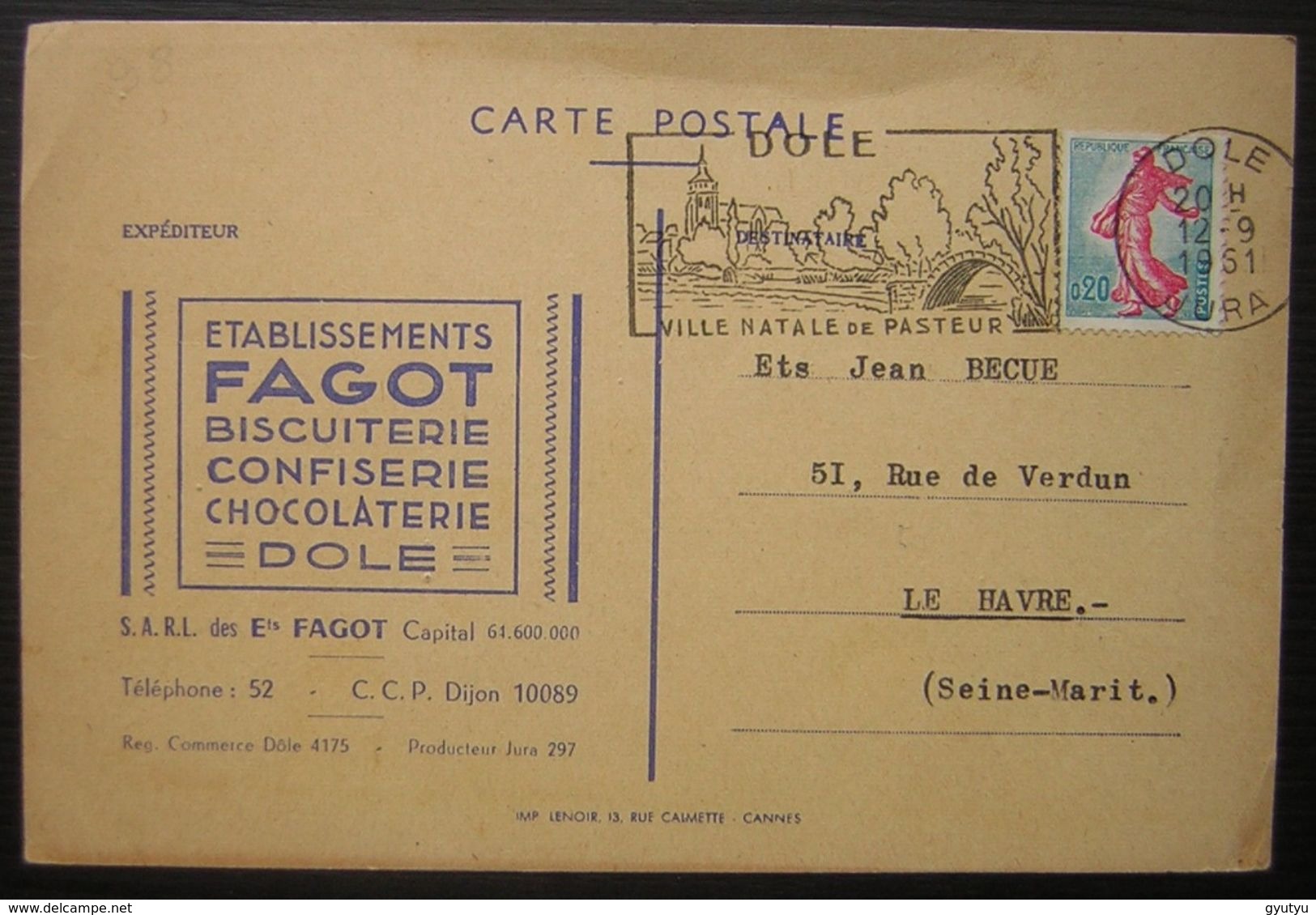 1961 Dôle (Jura) Fagot Biscuiterie Confiserie Chocolaterie Carte De Commande De Rhum Au Havre - 1961-....