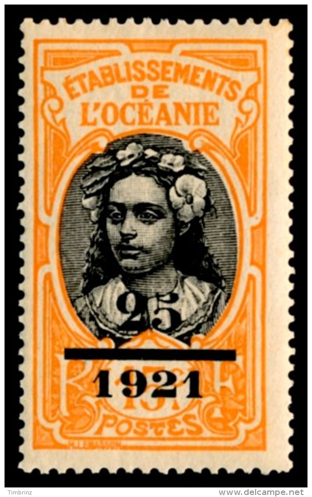 OCEANIE (Ets Fr.) 1921 - Yv. 46 **   Cote= 13,00 EUR - Tahitienne. Surcharge 25/1921  ..Réf.AFA22874 - Ungebraucht