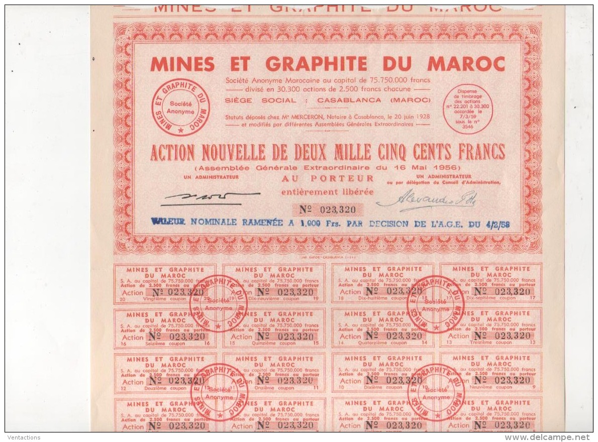 MAROC-MINES Et GRAPHITE Du MAROC. CASABLANCA. Action Nouvelle - Other & Unclassified