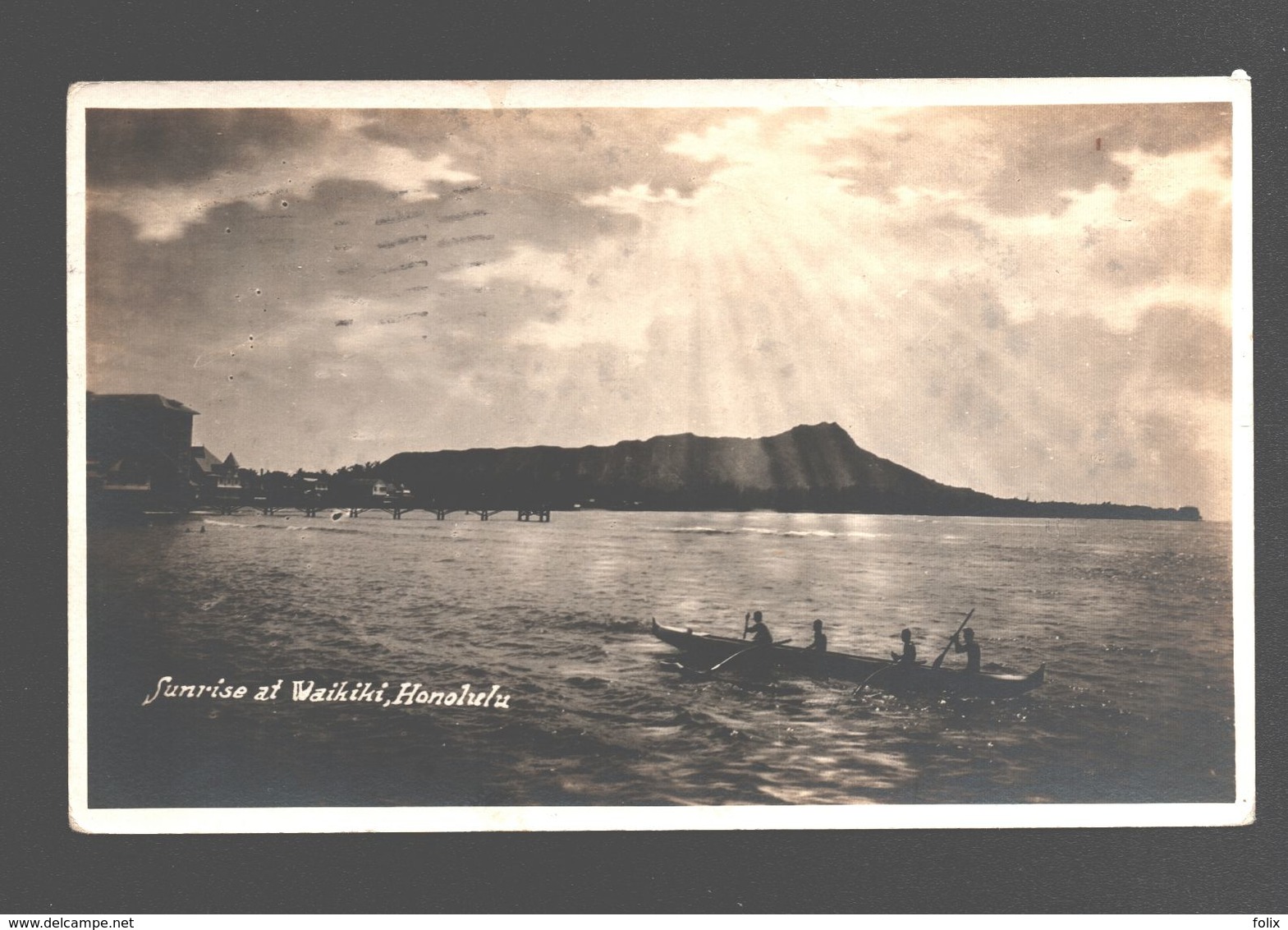 Honolulu - Sunrise At Waikiki - Photo Card - Rowing Boat - Honolulu