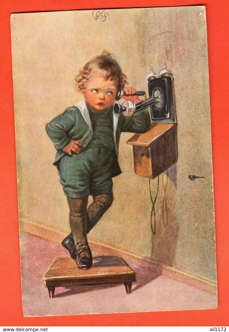 MAR-23  Illustrateur Wally Fialkowska, Enfant Au Téléphone. Circulé Avec Timbre Suisse - Fialkowska, Wally