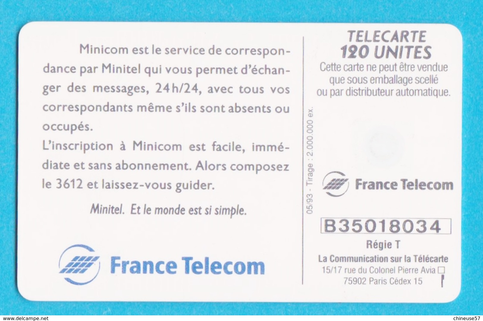 Télécarte 120 Minicom Service De Correspondance Par Minitel - 120 Unités 