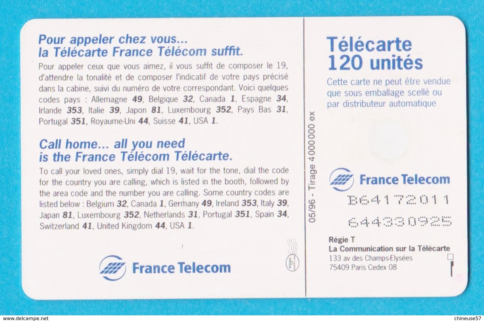 Télécarte 120 Télécarte France Télécom - 120 Unità