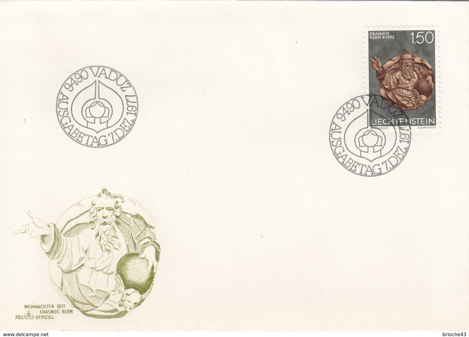 LIECHTENSTEIN  - SERIE DE 4  FDC WEIHNACHTEN 1977 ERASMUS KERN  - CACHET ROND VADUZ 7 DEZ.1977 - 5 SCANS / 1 - FDC