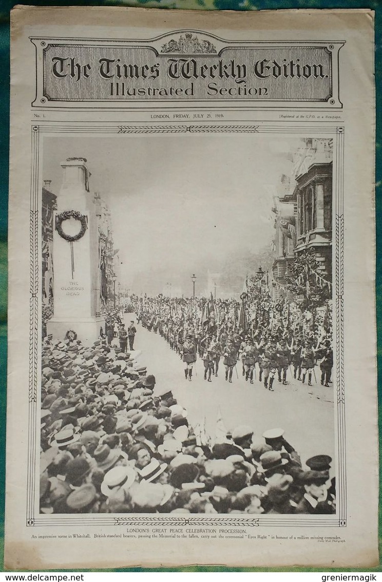 Newspaper London 25/07/1919 - The Times Weekly Edition Illustrated Section - London's Great Peace Celebration Procession - Autres & Non Classés