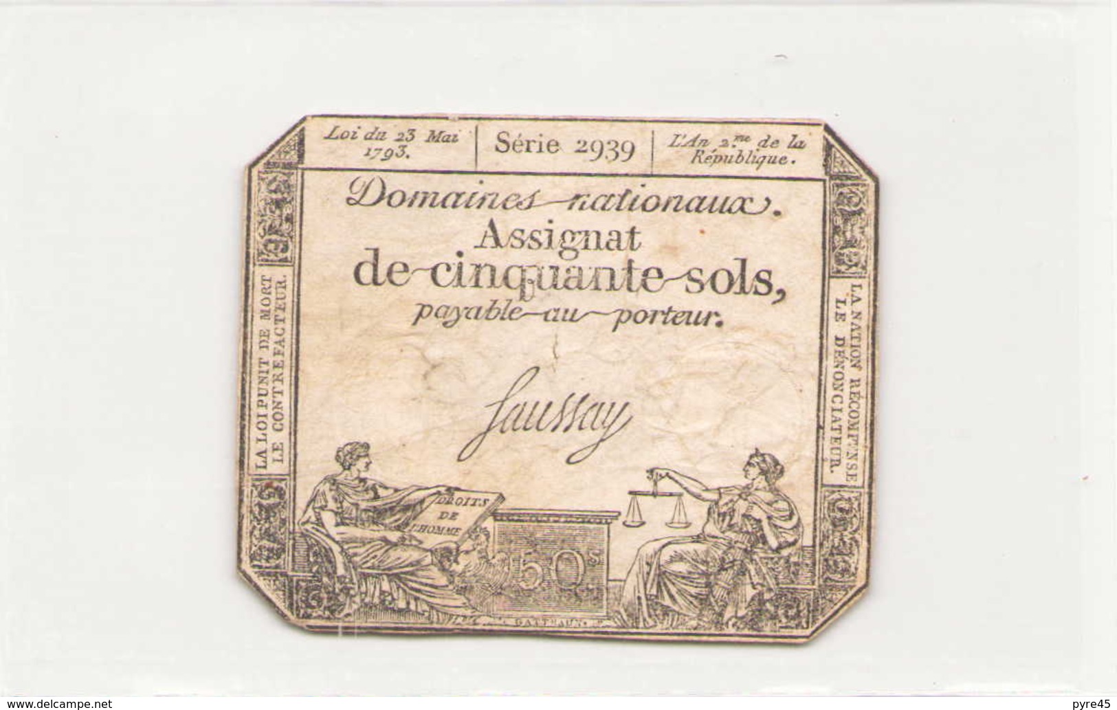 Assignat De Cinquante Sols ( L'an 2 ème De La République ), Série 2939 - Assignats