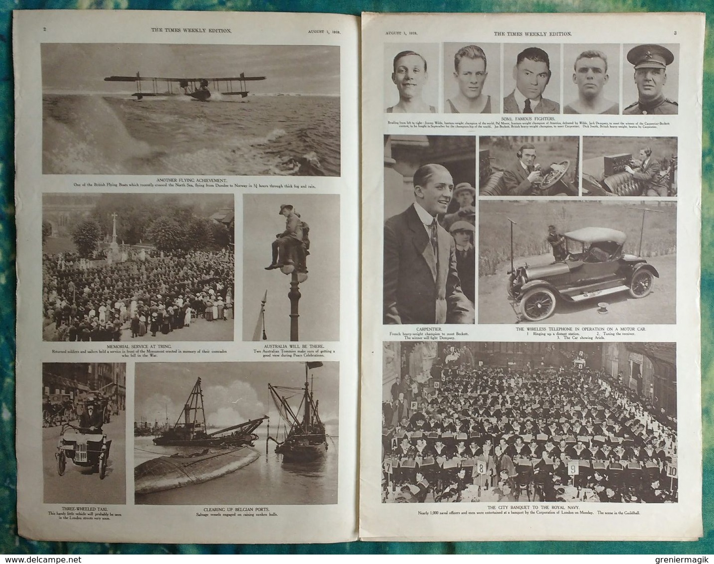 Newspaper London 01/08/1919 - The Times Weekly Edition Illustrated Section - The Spirit Of The Navy - Boxe Carpentier - Autres & Non Classés