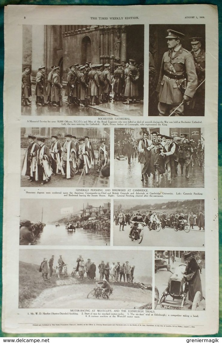 Newspaper London 01/08/1919 - The Times Weekly Edition Illustrated Section - The Spirit Of The Navy - Boxe Carpentier - Autres & Non Classés