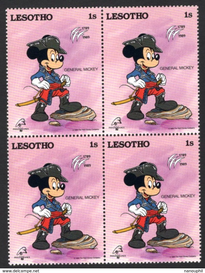 AFRIQUE   LESOTHO   DISNEY    PHILEXFRANCE  1989    BICENTENAIRE DE LA REVOLUTION FRANCAISE   BLOC X 4  Neuf  1s - Lesotho (1966-...)