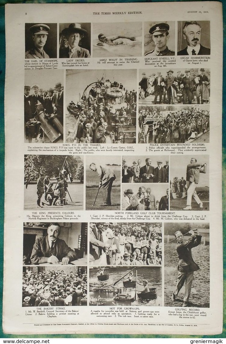 Newspaper London 15/08/1919 The Times Weekly Edition Illustrated Section - Honours For The Man Who Won The War - Autres & Non Classés