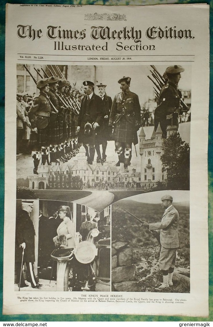 Newspaper London 29/08/1919 The Times Weekly Edition Illustrated Section - The King's Peace Holiday - Sport - Fashion - Other & Unclassified