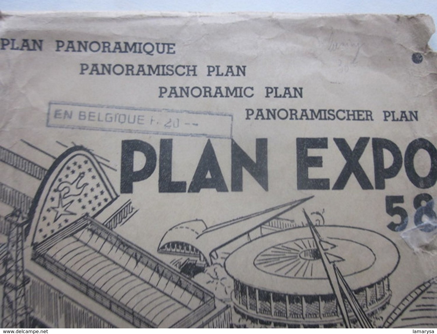 PLAN PANORAMIQUE PANORAMISCH-PANORAMISCHER SUPERBE PLAN CHROMO EXPOSITION UNIVERSELLE DE BRUXELLES 1958 BRUSSELS