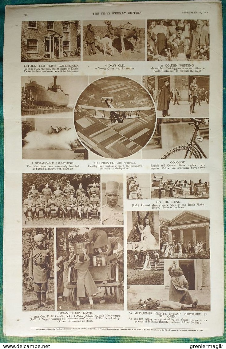 Newspaper London 12/09/1919 The Times Weekly Edition Illustrated Section/The Braemar Highland Gathering/Boxe/Cricket - Autres & Non Classés