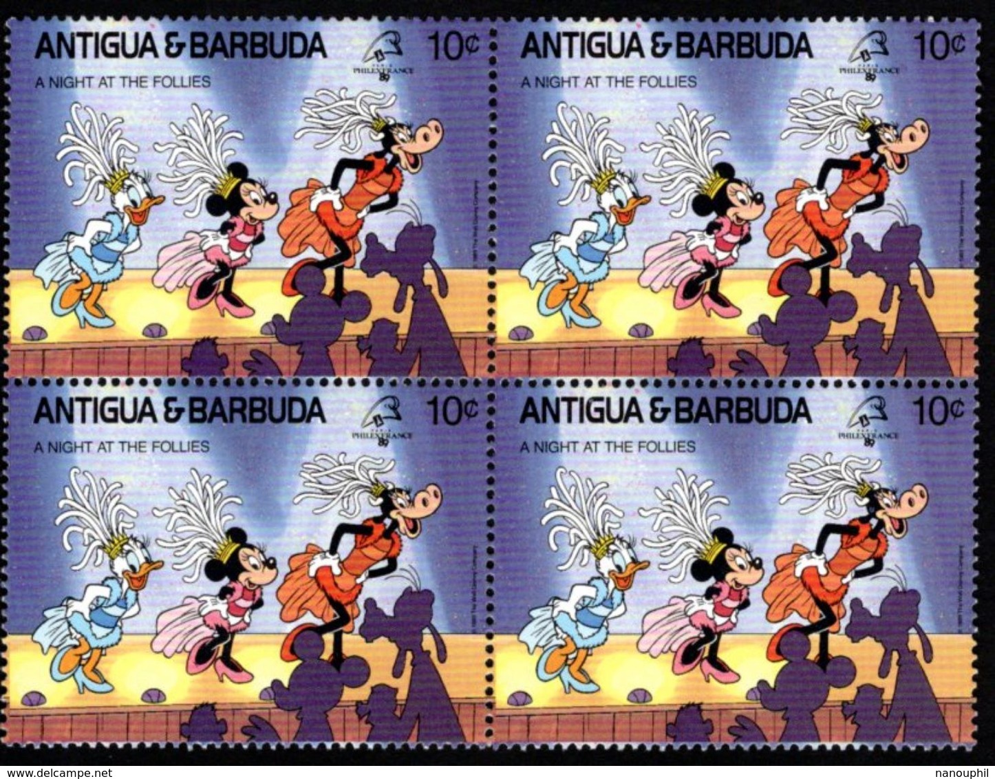 ANTIGUA & BARBUDA    DISNEY   PHILEXFRANCE 1989  BICENTENAIRE DE LA REVOLUTION   Bloc 4 Timbres Neufs - 10 C - Disney