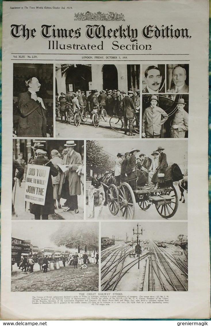 Newspaper London 03/10/1919 The Times Weekly Edition Illustrated Section - The Great Railway Strike - Sport - Fashion - Autres & Non Classés