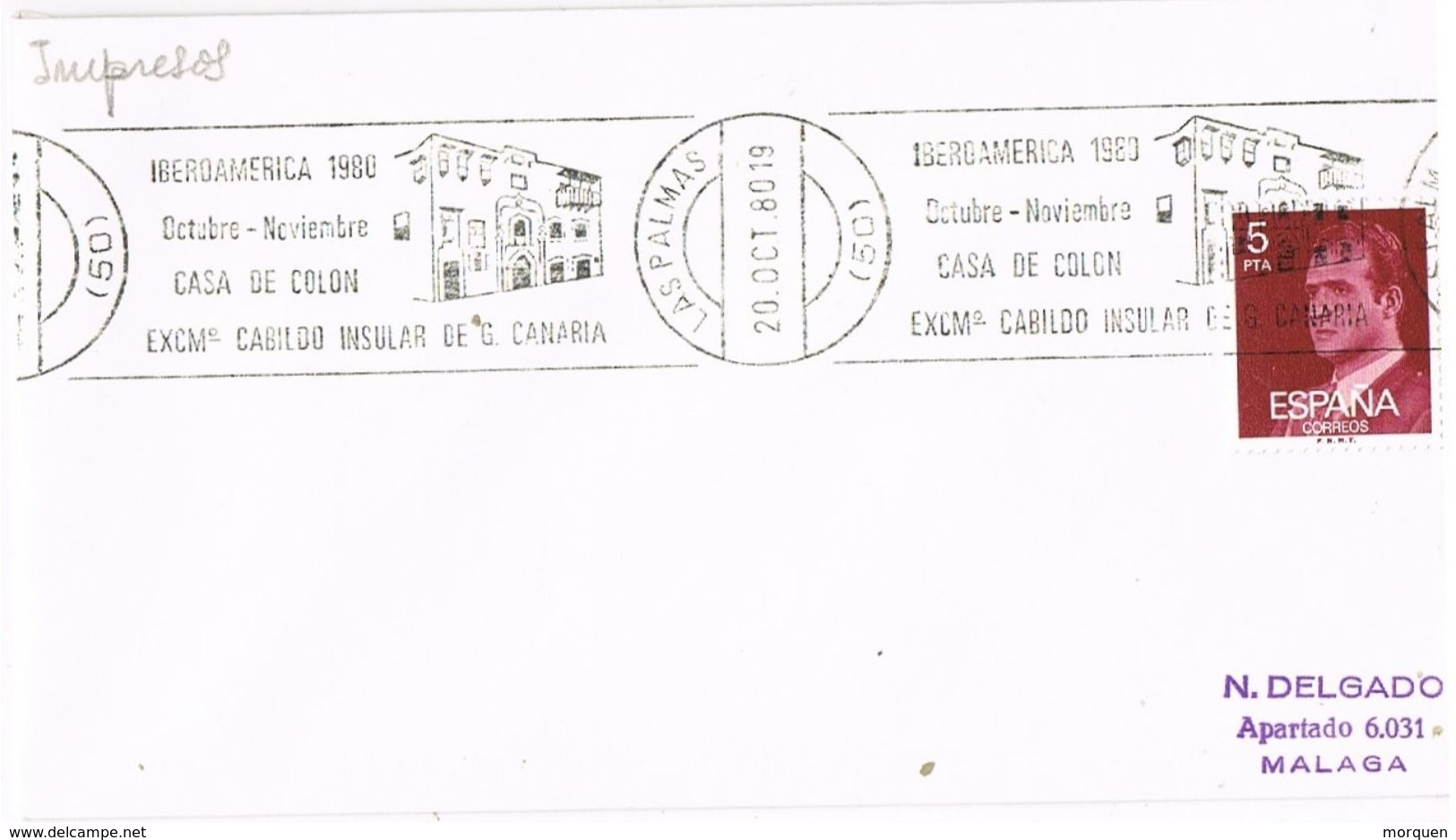 27795. Carta LAS PALMAS (Canarias) 1980. Casa De COLON - Lettres & Documents