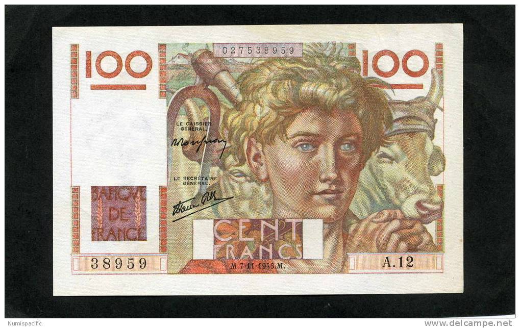 Rare Billet De 100 Francs Jeune Paysan Type 1945 Du 07/11/1945 Alphabet A.12 -1er Date En SUP+  Fay28/1 !! - 100 F 1945-1954 ''Jeune Paysan''