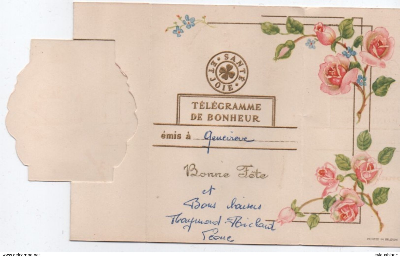 Carte De Bonne Fête à 3 Volets / Télégramme De Bonheur / Roses/ / Vers 1960  CFA20 - Other & Unclassified