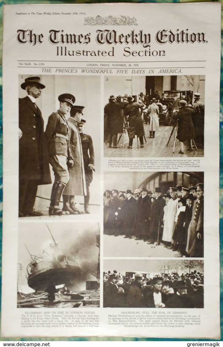 Newspaper London 28/11/1919 The Times Weekly Edition Illustrated Section - The Prince's Wonderful Five Days In America - Autres & Non Classés