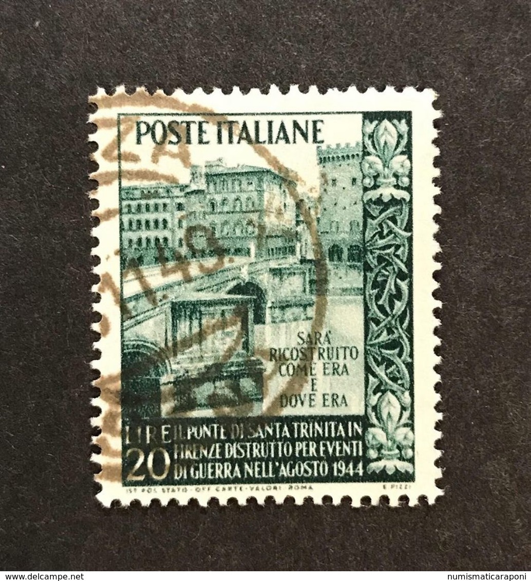 1949 20 Lire PONTE DI SANTA TRINITA' A FIRENZE SASSONE 613 Usato COD.FRA1064 - 1946-60: Usati