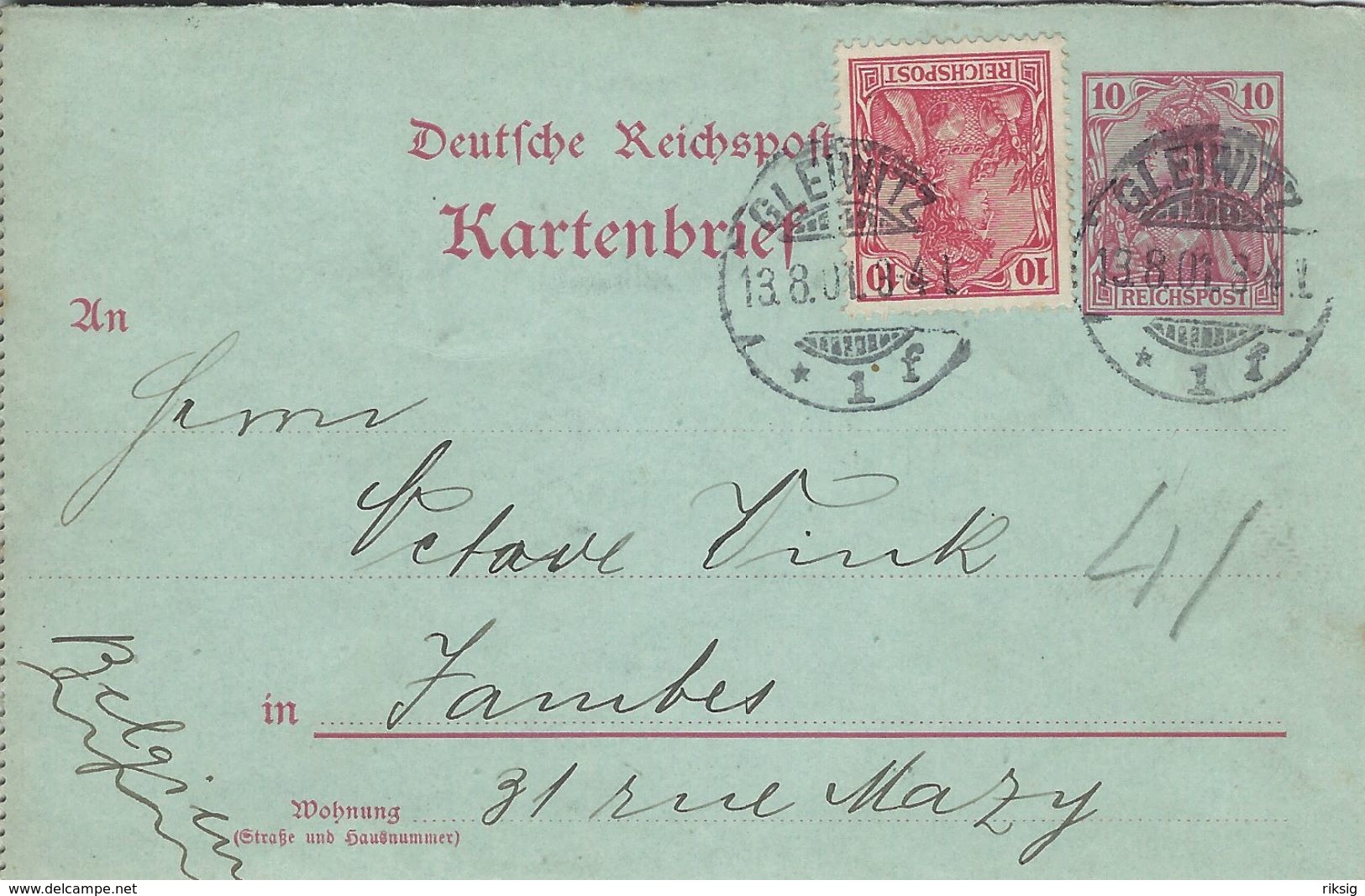 Germany - Letter / Card.  Kartenbrief.   Used Gleiwitz 1901.  H-1307 - Autres & Non Classés