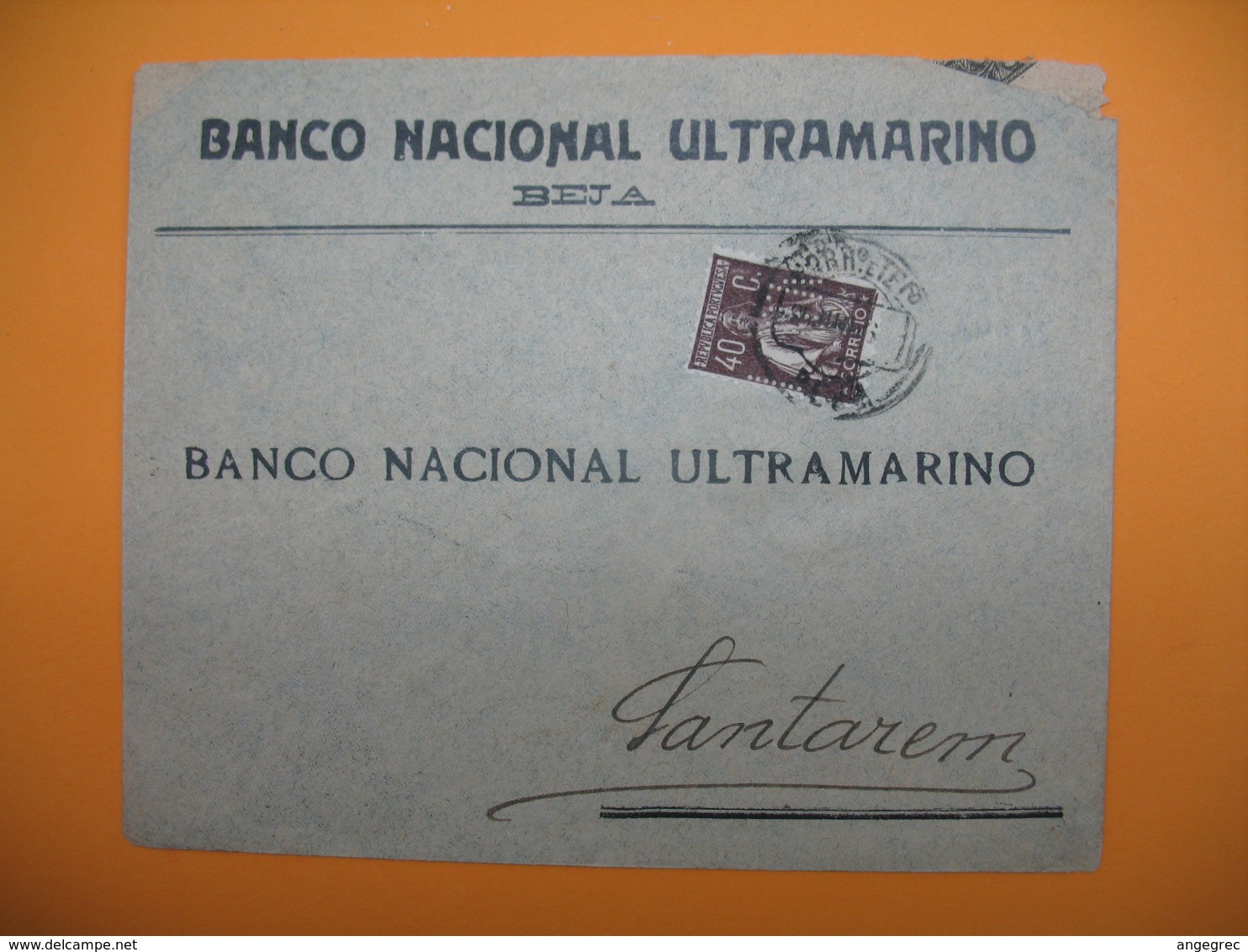 ​Portugal Lettre   Perforé Perfin  Perfurado :  BNU 45  - De Beja  Banco Nacional Ultramarino - Autres & Non Classés