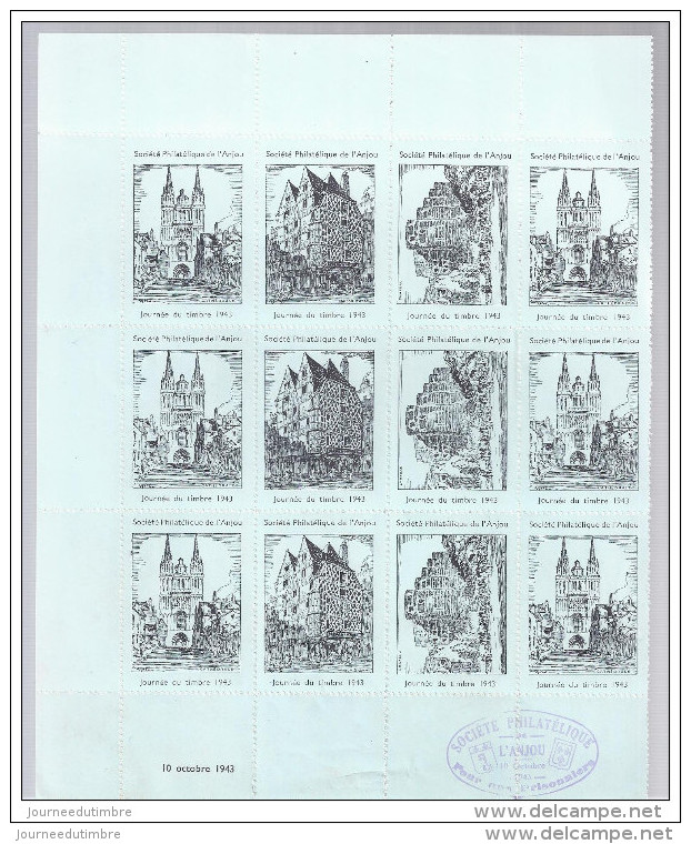 Demie Feuille Journée Du Timbre 1943 Angers Chateau,maison D&acute;adam,cathedrale, - Philatelic Fairs