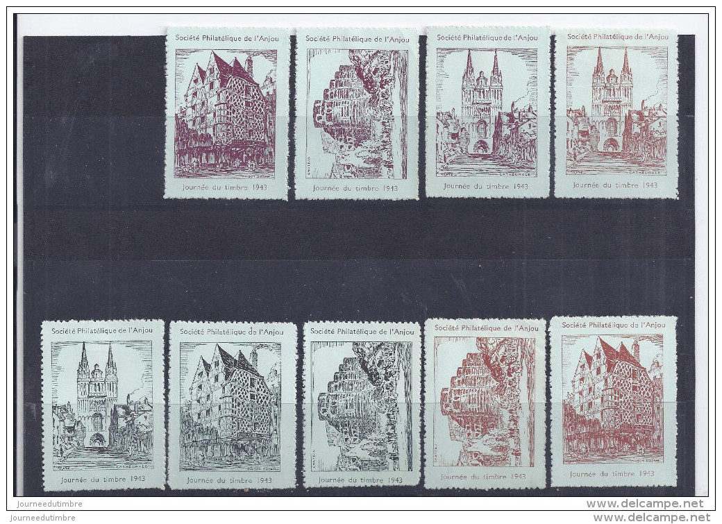 9 Vignettes Journée Du Timbre 1943 Angers Chateau,maison D&acute;adam,cathedrale, - Philatelic Fairs