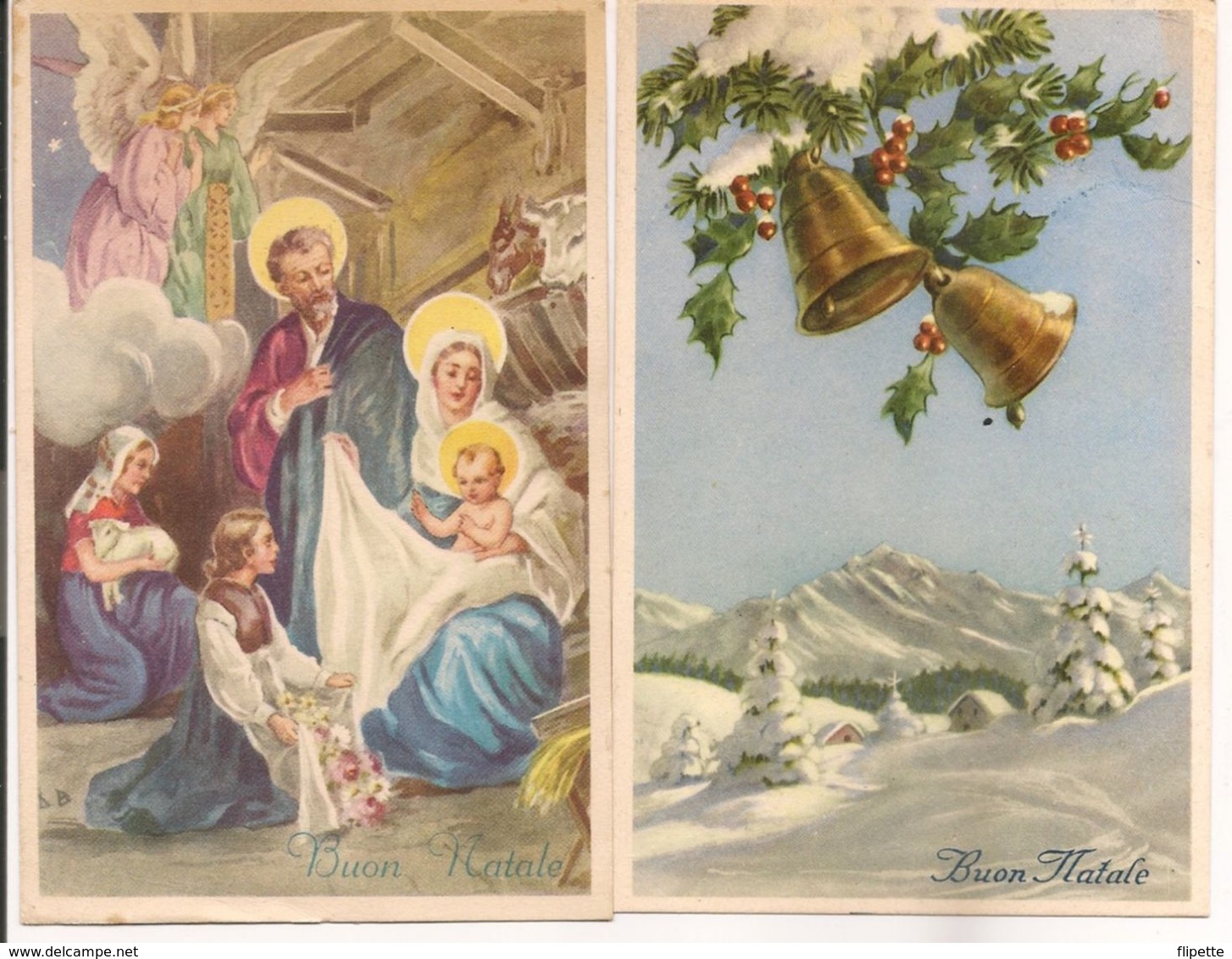 L40C006 - Joyeux Noël - Lot De Deux Cartes Italiennes - Nativité Et Paysage De Neige - Autres & Non Classés