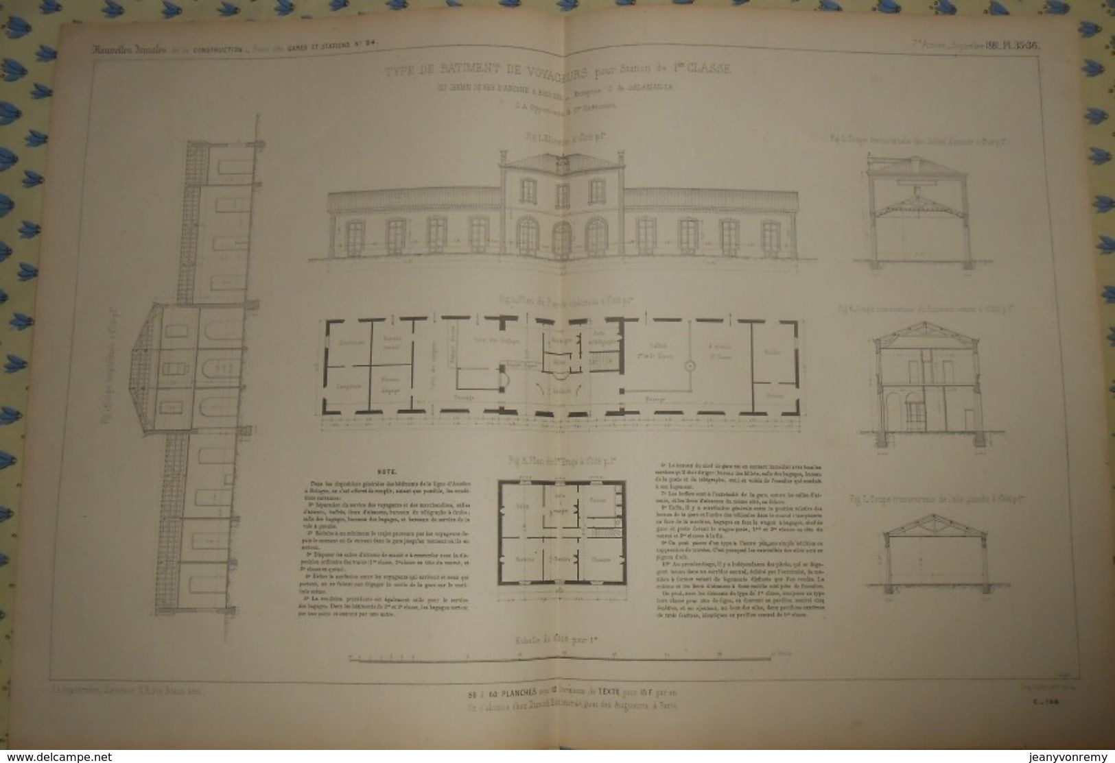 Plan De Type De Bâtiment De Voyageurs Pour Station De 1ère Classe Du Chemin De Fer D'Ancône à Bologne. 1861 - Arbeitsbeschaffung