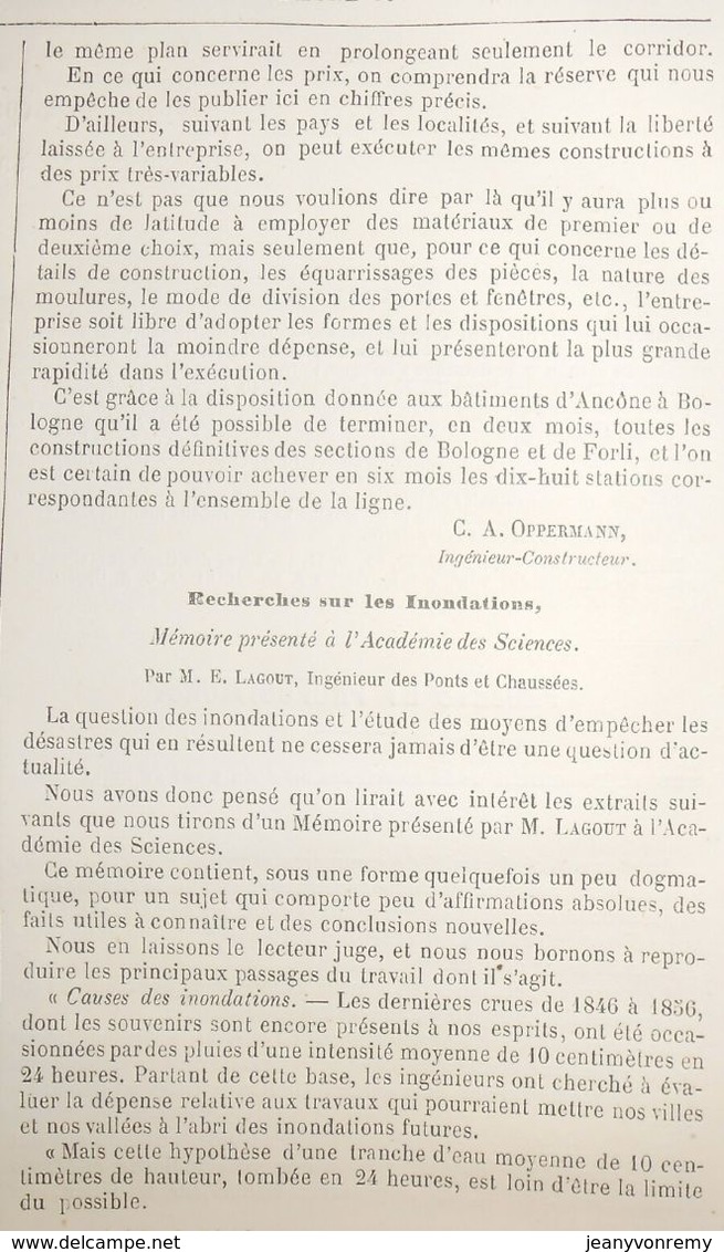 Plan De Type De Bâtiment De Voyageurs Pour Station De 1ère Classe Du Chemin De Fer D'Ancône à Bologne. 1861 - Arbeitsbeschaffung