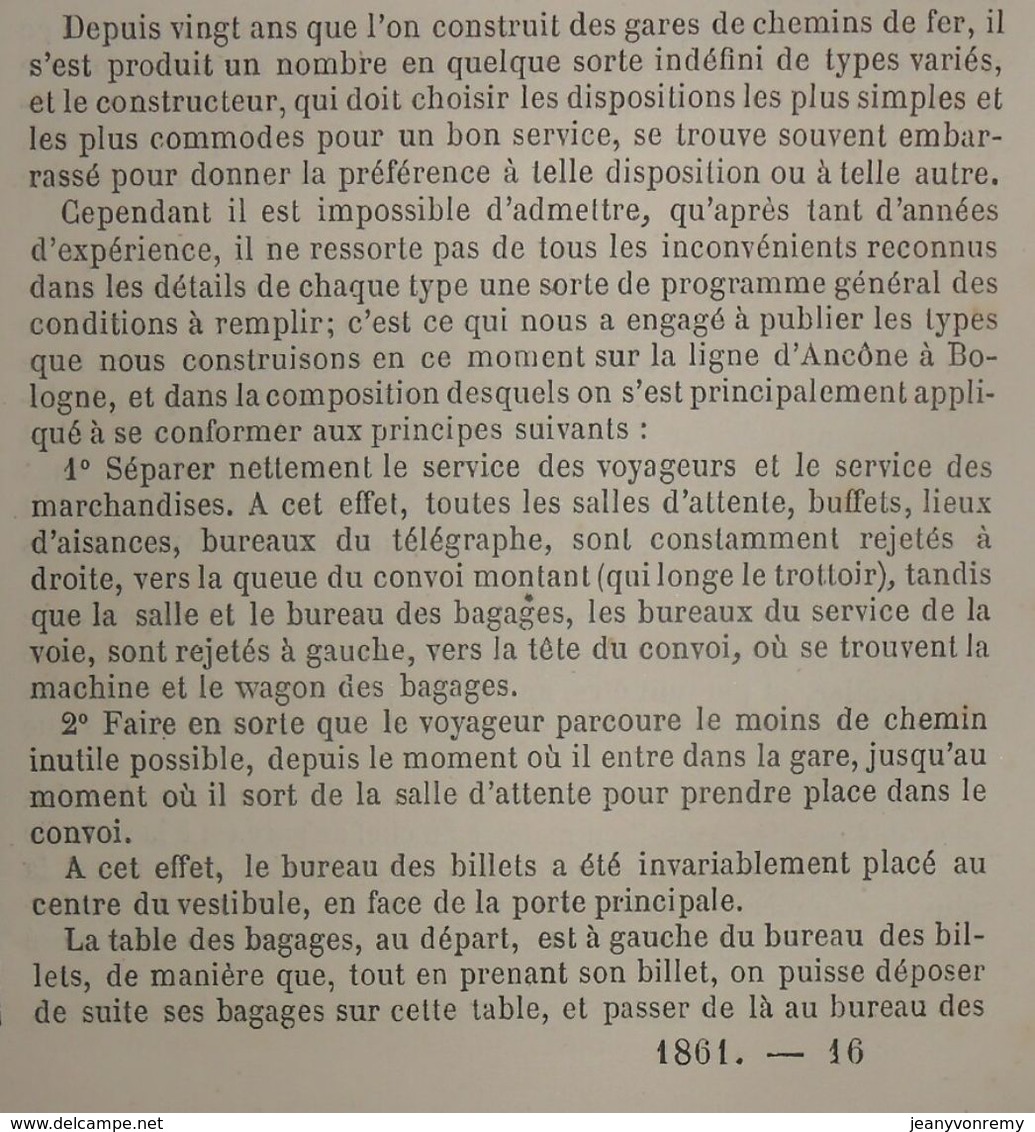 Plan De Type De Bâtiment De Voyageurs Pour Station De 2ème Classe Du Chemin De Fer D'Ancône à Bologne. 1861 - Arbeitsbeschaffung