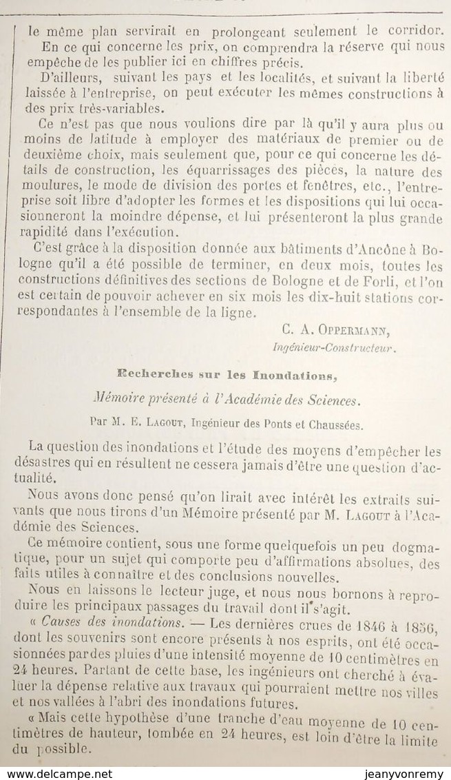 Plan De Type De Bâtiment De Voyageurs Pour Station De 2ème Classe Du Chemin De Fer D'Ancône à Bologne. 1861 - Arbeitsbeschaffung