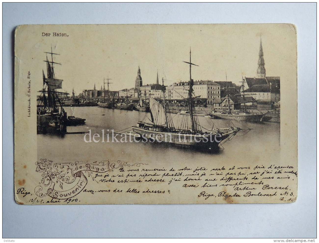 LETTONIA Latvijas RIGA Souvenir Ship Der Hafen AK Old Postcard - Lettonia