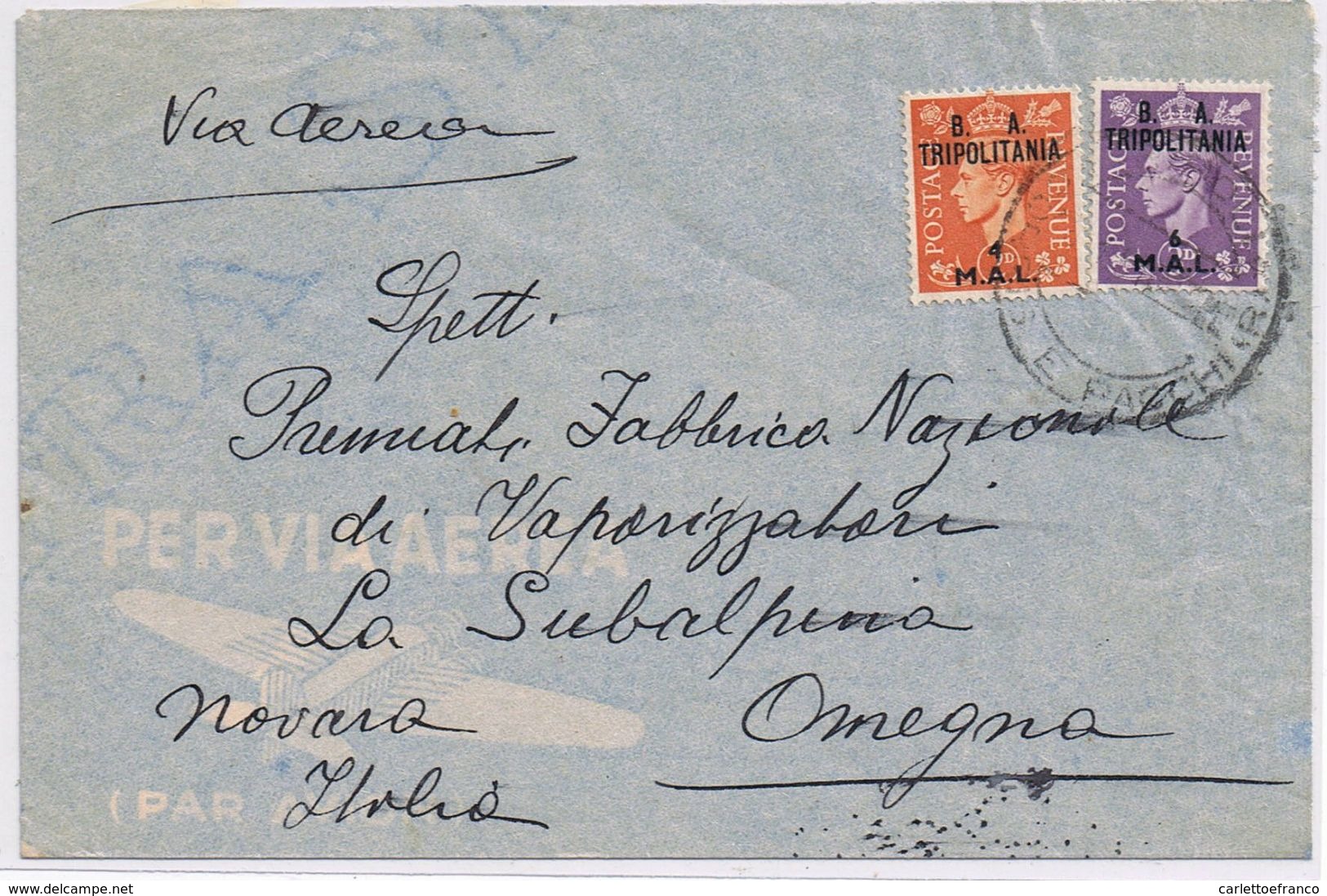 Busta Tripoli -> Omegna (Novara)   V.1951 - Tripolitaine