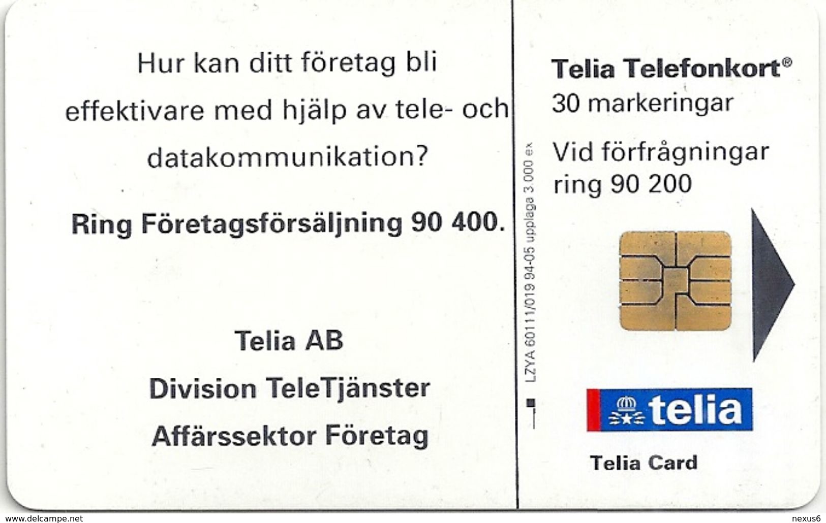 Sweden - Telia - Drawing 'Luffare' - 05.1994, 30U, 3.000ex, Used - Schweden