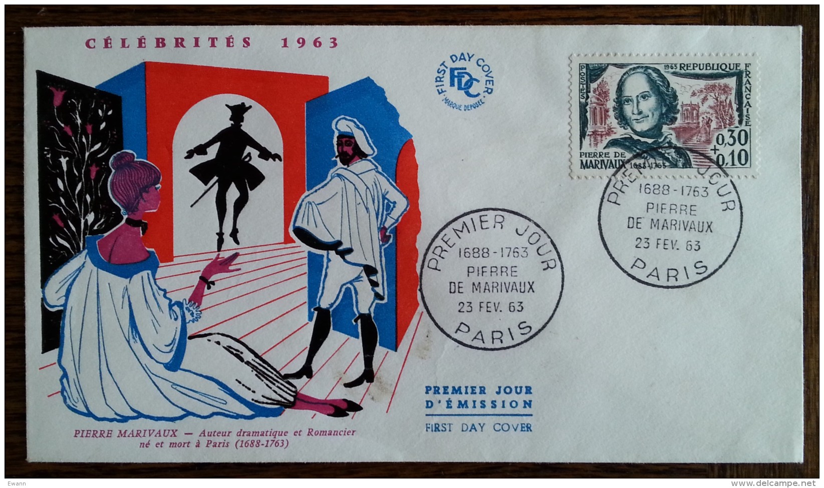 FDC 1963 - YT N°1372 - PIERRE DE MARIVAUX - PARIS - 1960-1969