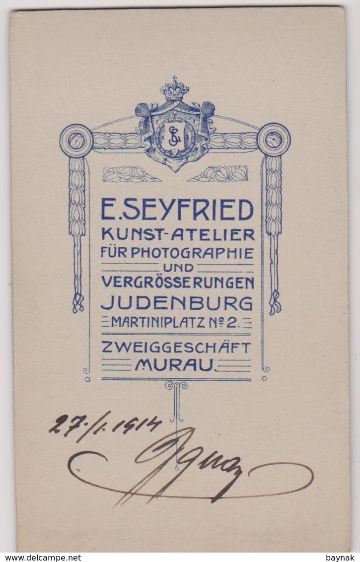 AU118  -  CABINET  PHOTO,  CDV  --  JUDENBURG, AUSTRIA  --  ATELIER   E.  SEYFRIED  --  GENTLEMAN  --  10,5 Cm  X 6,4 Cm - Alte (vor 1900)